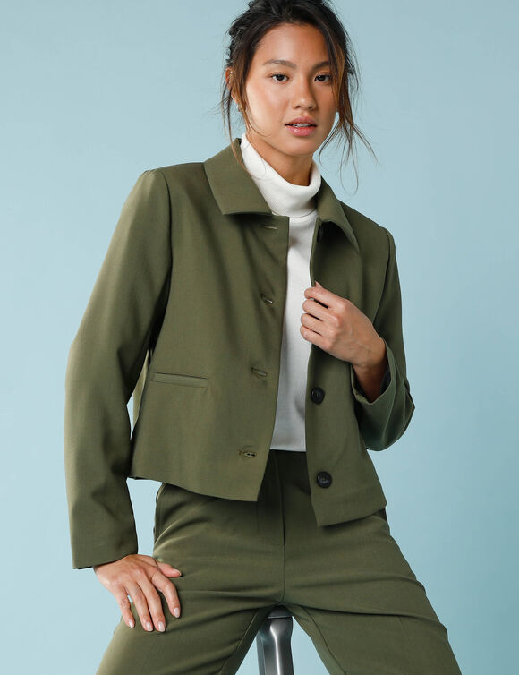 Veste blazer courte unie, Spécial Petites (kaki)
