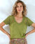 T-shirt met V-hals, macramé en ladderajour (kaki)