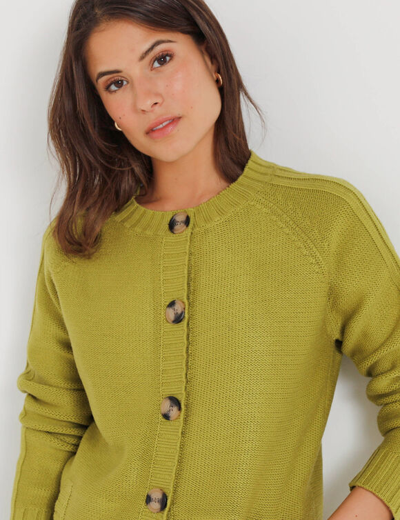 Cardigan boutonné maille fantaisie (vert mousse)