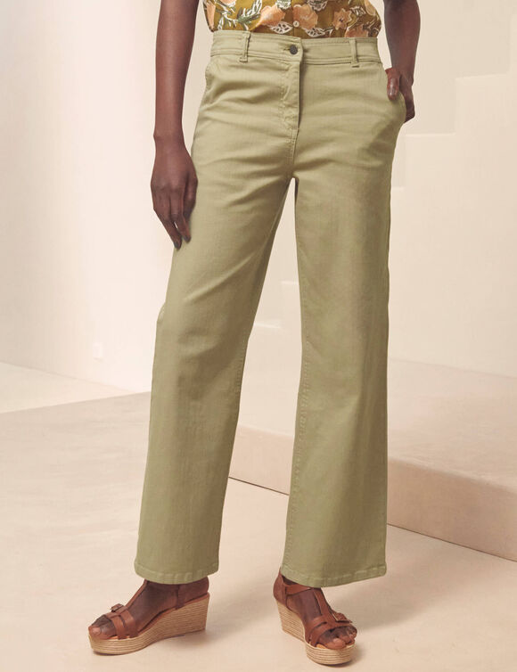 Pantalon large raccourci (kaki clair)