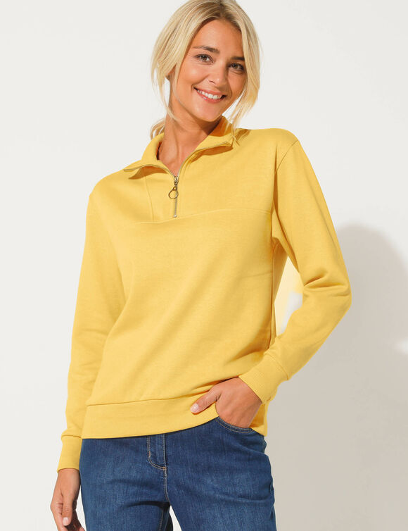 Sweat col montant zippé en molleton gratté (jaune pâle)