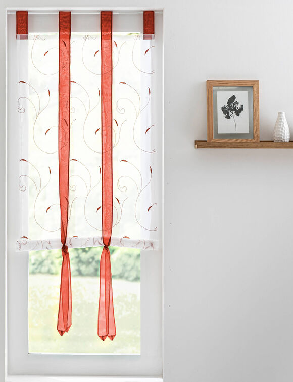 Store fine broderie feuilles (terracotta / blanc)