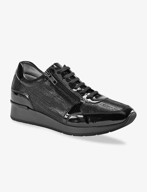 Tennis compensées en cuir verni certifié LWG (noir)