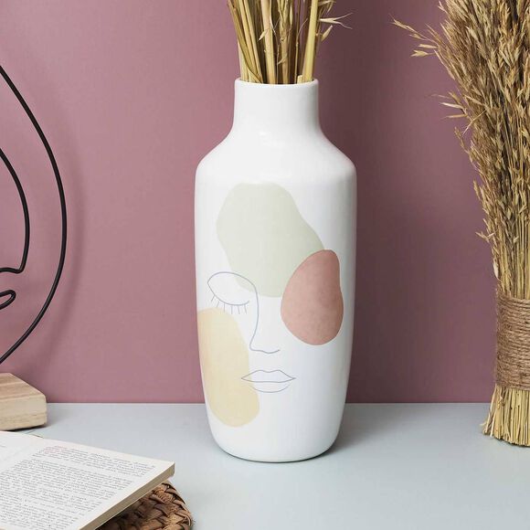 Vase céramique motif visage - hauteur 30 cm (multicolore)