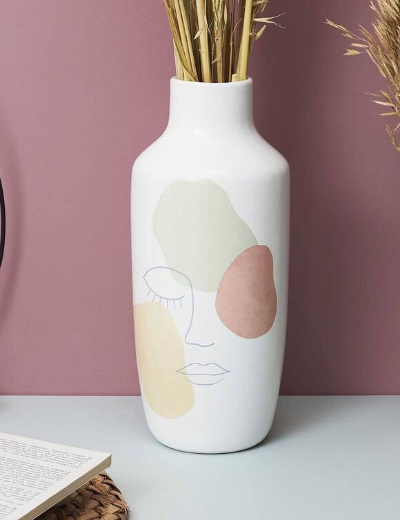 Vase céramique motif visage - hauteur 30 cm (multicolore)
