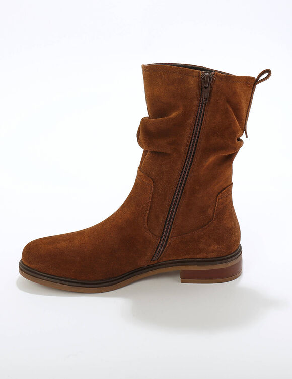 Bottes fourr&eacute;es en cuir pliss&eacute;  (chocolat)