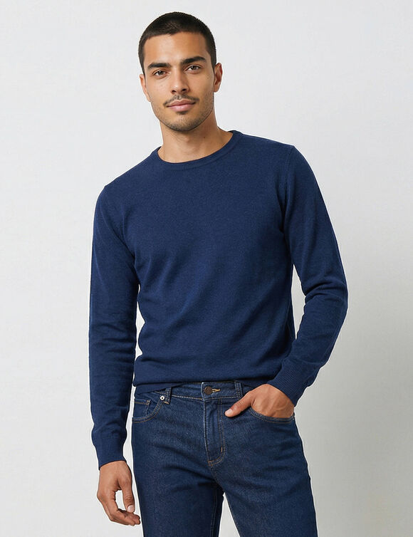 Pull col rond 80% laine (marine)