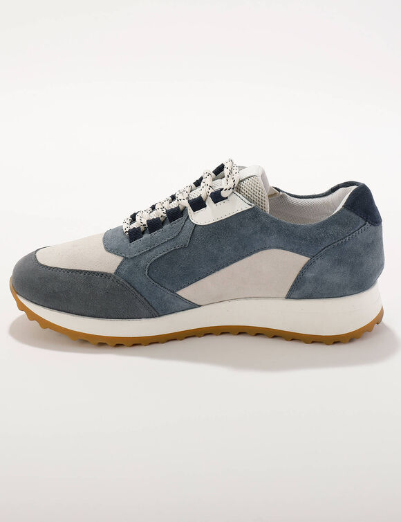 Leren sneakers met contrasterende fantasiepasjes (grijsblauw)