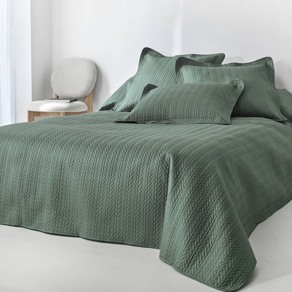 Gematelasseerde microvezel bedsprei met geometrisch motief (saliegroen)