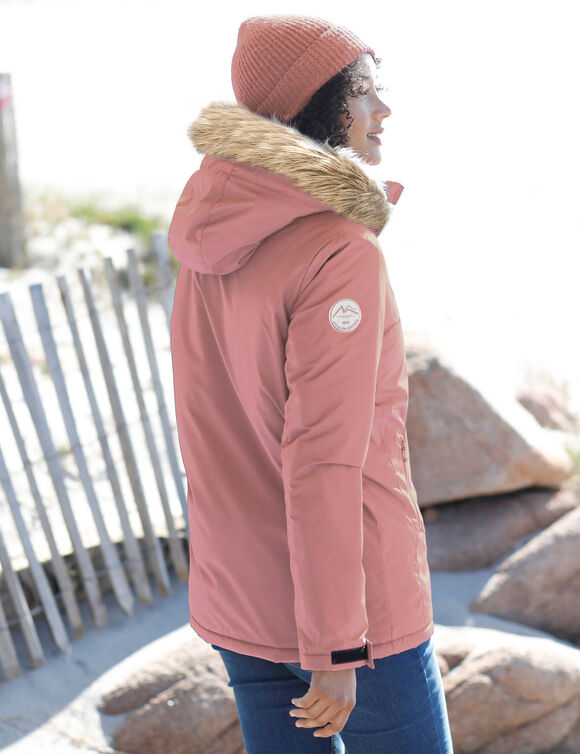 Parka imperméable zippée capuche (rose grisé)