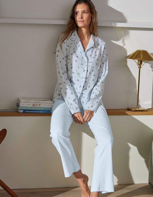 Pyjama met tulpenprint, reverskraag en lange mouwen (lichtblauw)