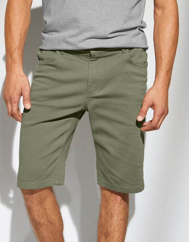 Stretch bermuda met 5 zakken, elastische tailleband opzij (kaki)