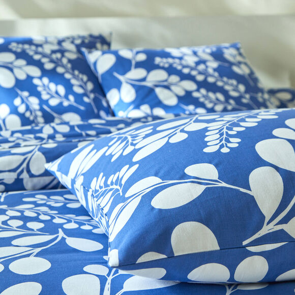Linge de lit Chloé bicolore imprimé feuillage - en coton (bleu)