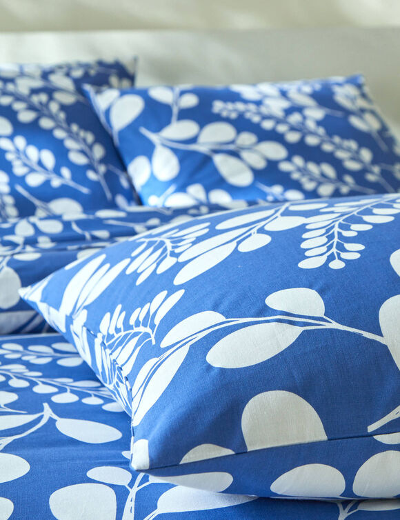 Tweekleurig bedlinnen Chloé met bladerenprint - in katoen (blauw)