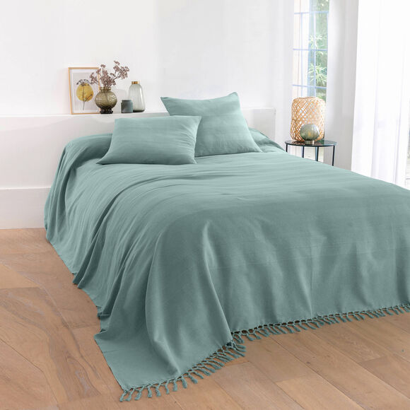 Plaid of sprei, effen katoen met artisanaal weefsel (celadon)