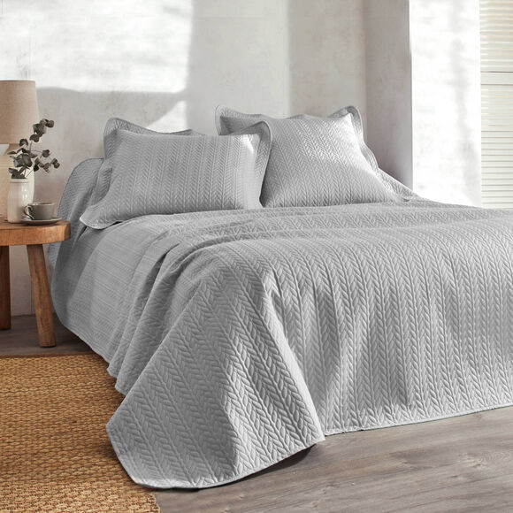 Couvre-lit matelassé microfibre motif géométrique (gris perle)