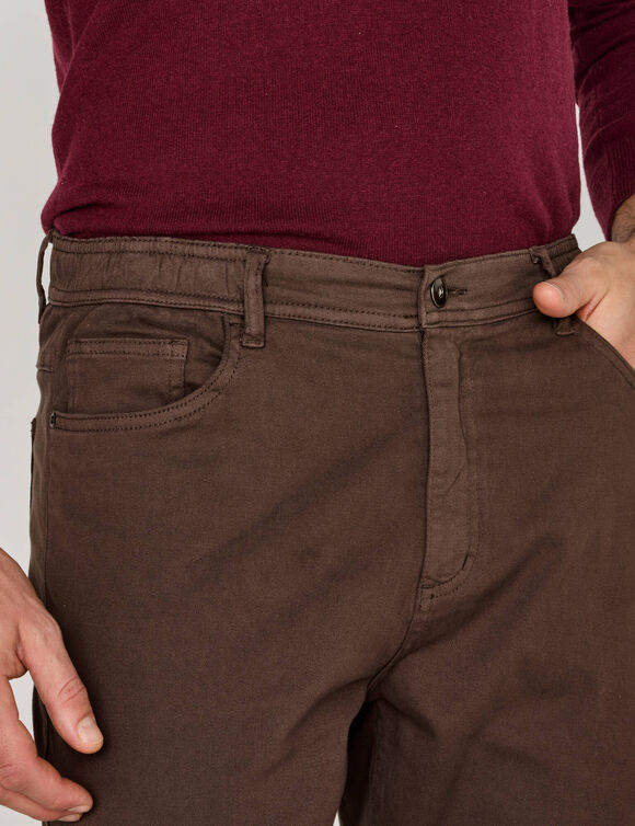 Pantalon droit 5 poches &eacute;lastiqu&eacute; c&ocirc;t&eacute;s - L28 (marron)