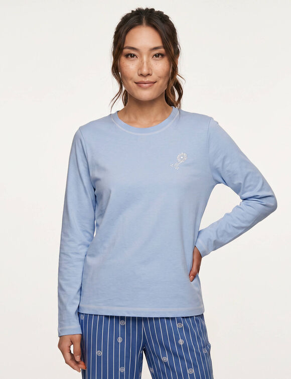 Pyjama-T-shirt &bdquo;botanische charme&ldquo; met lange mouwen (blauw)