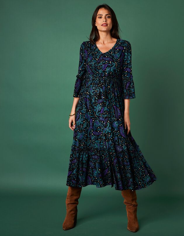 Robe imprimée boutonnée (noir / violet)