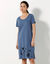 Kort nachthemd met poesprint - set van 2 (celadon / blauw)