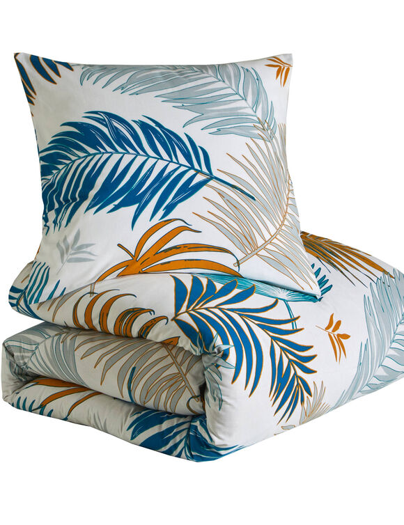 Parure de lit Palma imprimée feuilles de palmier en coton (blanc)