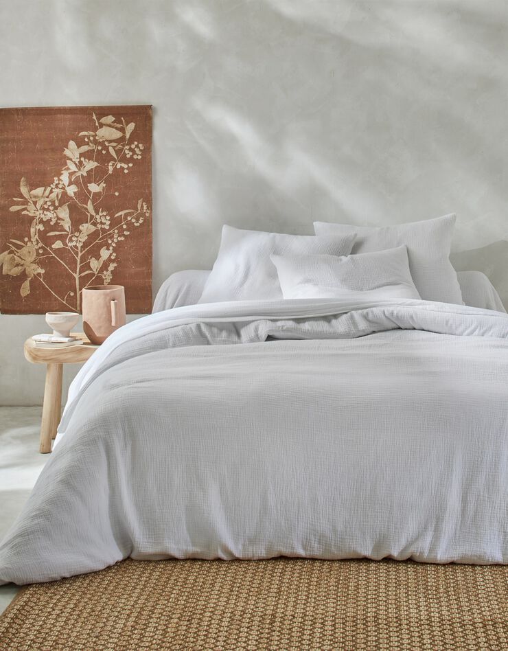 Linge de lit uni en triple gaze de coton (blanc)