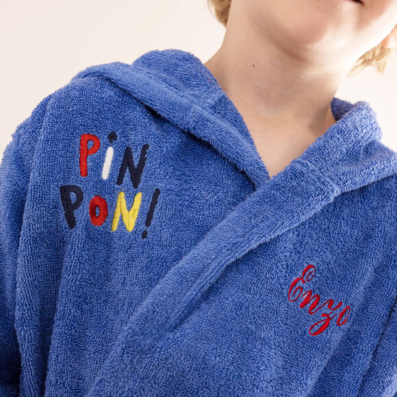 Badjas voor kinderen, personaliseerbaar, Pin-pon, met kap (felblauw)