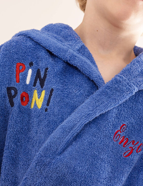 Peignoir de bain enfant personnalisable Pin-pon à capuche (bleu dur)