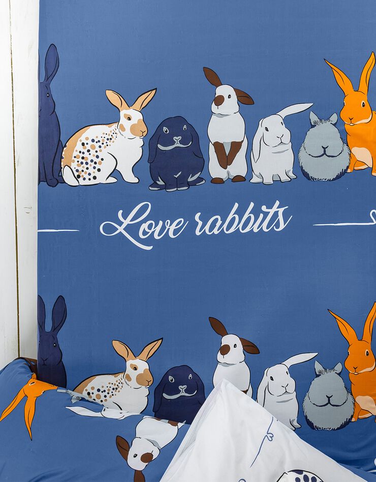 Bedlinnen Rabbit, in katoen met konijnprint (blauw)