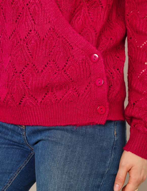 Wrap-overjasje, fantasiebreisel met zachte touch (framboos)