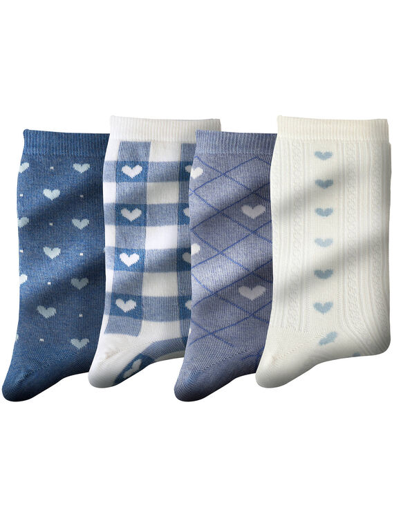 Chaussettes imprim&eacute;es coeurs - lot de 4 paires (bleu)