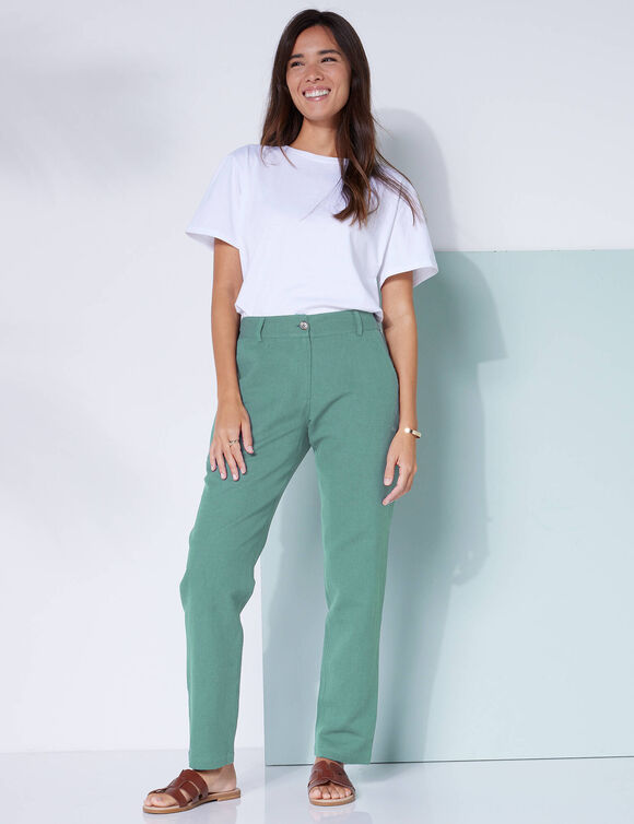 Pantalon coupe mom coton-lin uni (céladon)