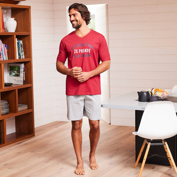 Pyjama short message (bordeaux / gris chin&eacute;)