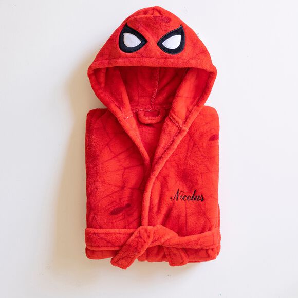 Kinderkamerjas met kap Spider-Man®, personaliseerbaar - fleece (rood)