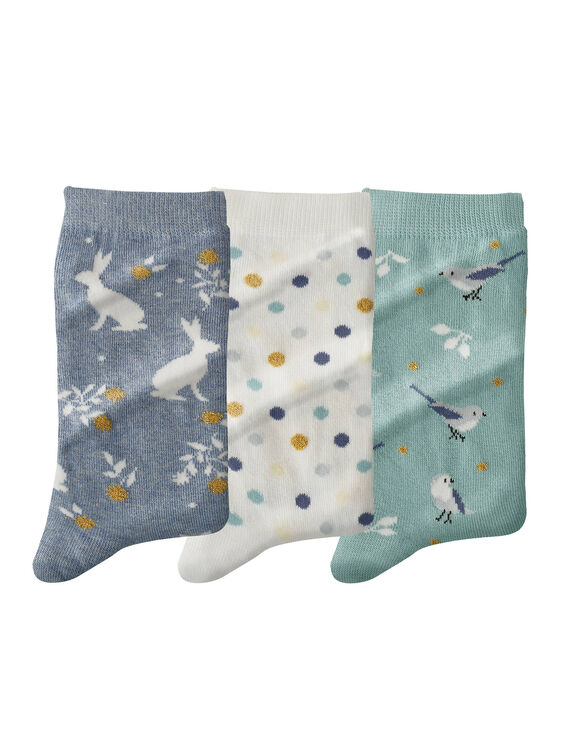 Bedrukte sokken - set van 3 paar (blauw / groen)