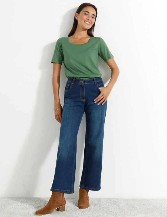 T-shirt col rond manches courtes (vert mousse)
