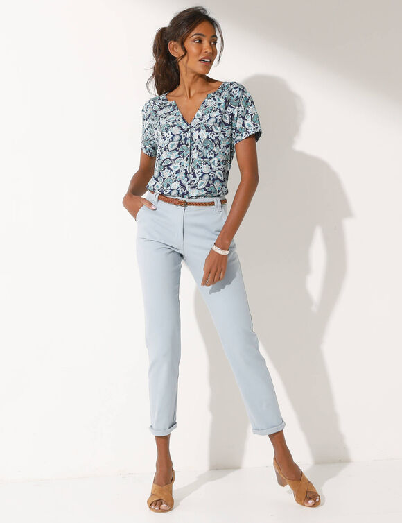 Chemisier imprim&eacute; ethnique, manches courtes (marine / bleu)