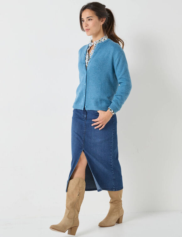 Vest met knopen, mix van wol en mohair (gletsjerblauw)