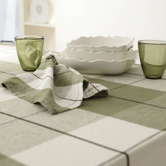 Nappe carreaux coton lin tiss&eacute; teint (vert)