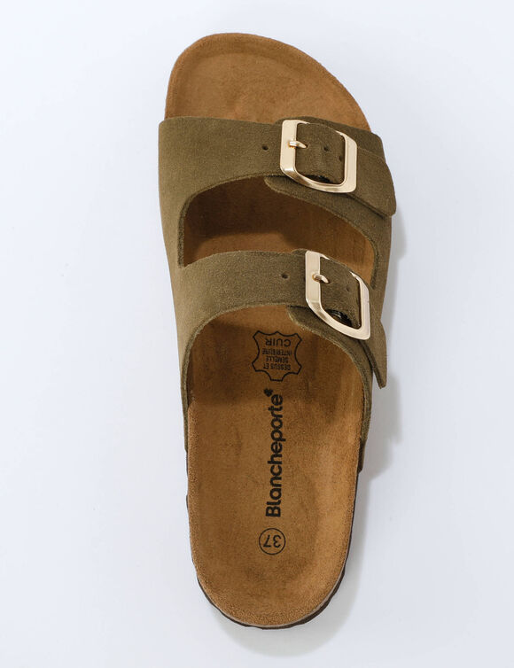 Leren mules met 2 verstelbare gespen (bronskleur)