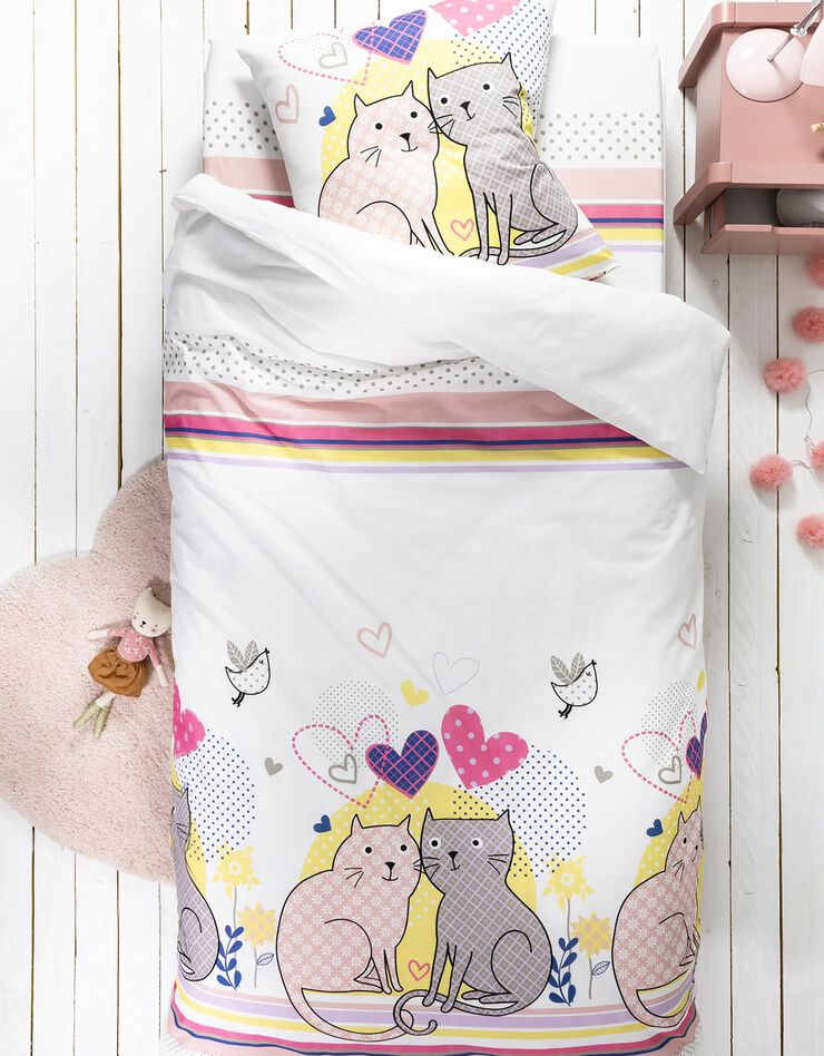 Linge de lit enfant à motifs chats Chamour 1 personne - coton (blanc)