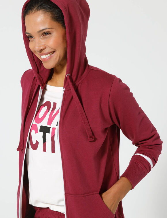 Veste bicolore zippée molleton gratté (prune / blanc)
