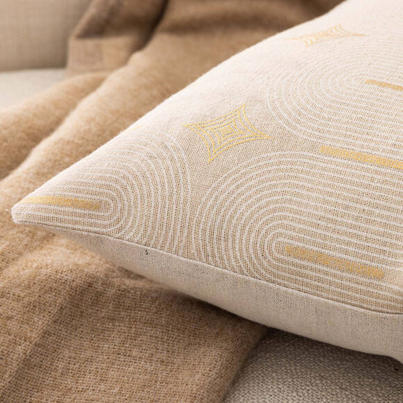 Coussin rectangulaire imprim&eacute; graphique d&eacute;tails dor&eacute;s  (blanc / naturel)