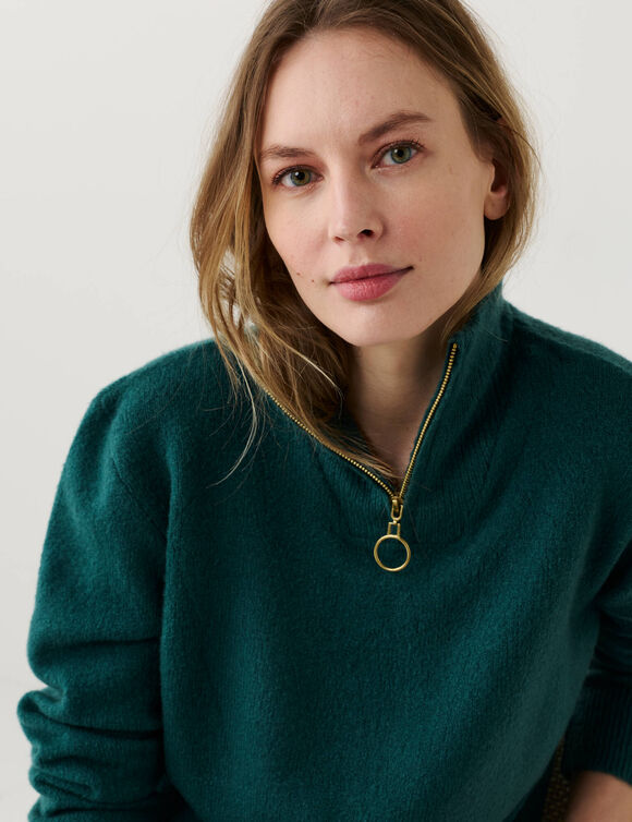Pull col camionneur zipp&eacute;, maille moelleuse (vert &eacute;meraude)