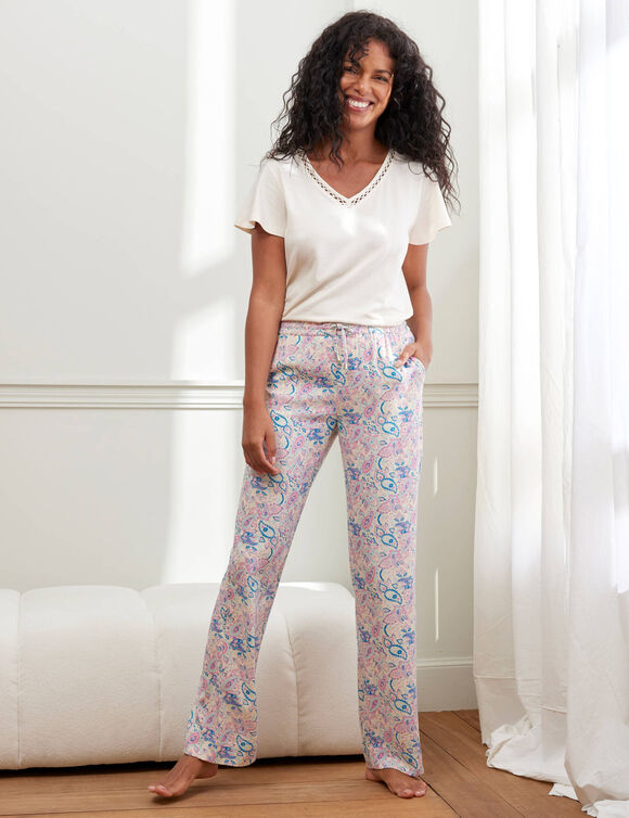 Pyjamabroek met kasjmierprint (ecru / roze)