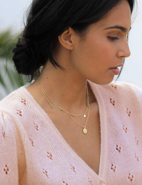 Gilet boutonné, maille pointelle (rose poudré)