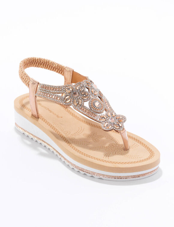 Sandales entredoigt, empi&egrave;cement strass&eacute; et perl&eacute; (rose dore)