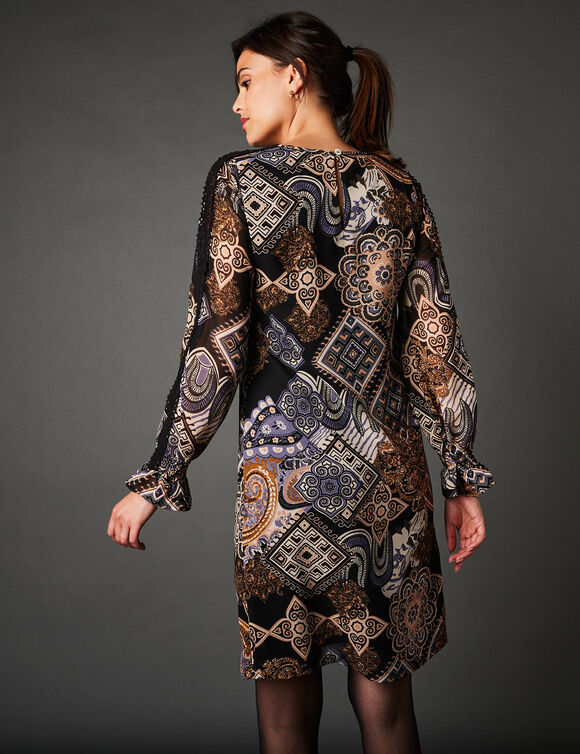Robe droite imprimé patchwork (noir / beige)