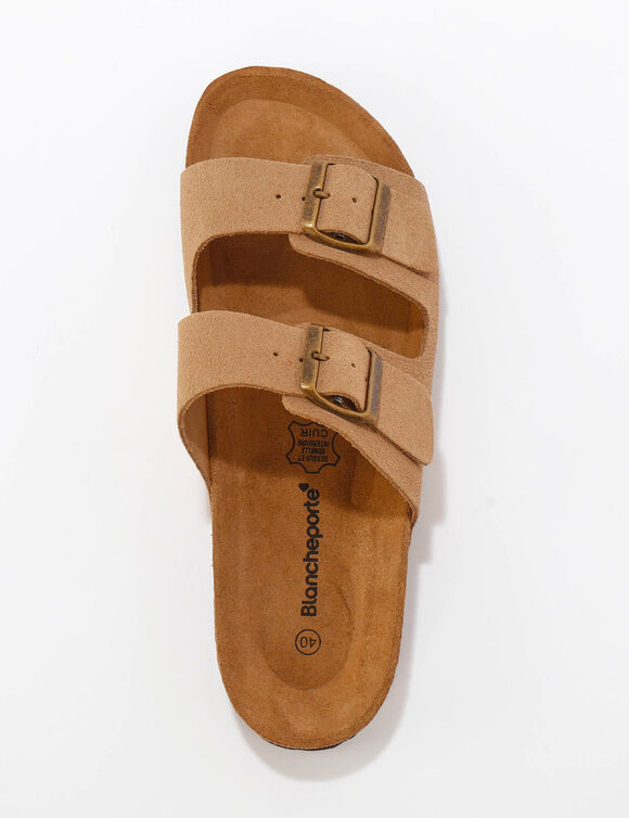 Leren muiltjes met verstelbare gespen - bruin (taupe)