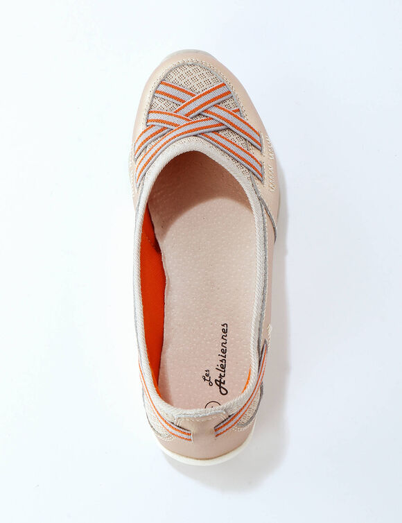 Soepele ballerina's van leer en luchtig textiel met elastische bandjes (goudkleurig)